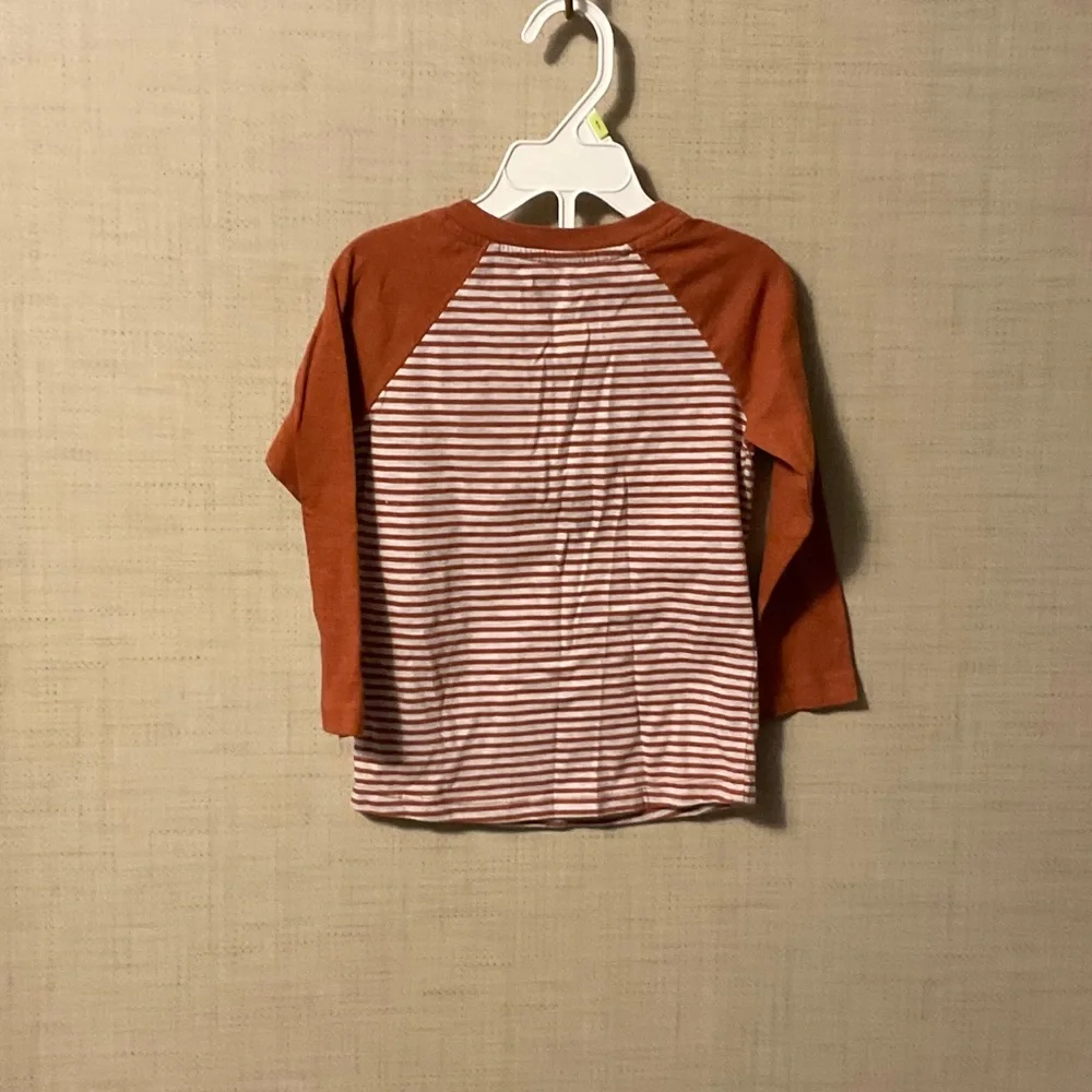 Cat & Jack Long Sleeve Striped Henley - Rust and White